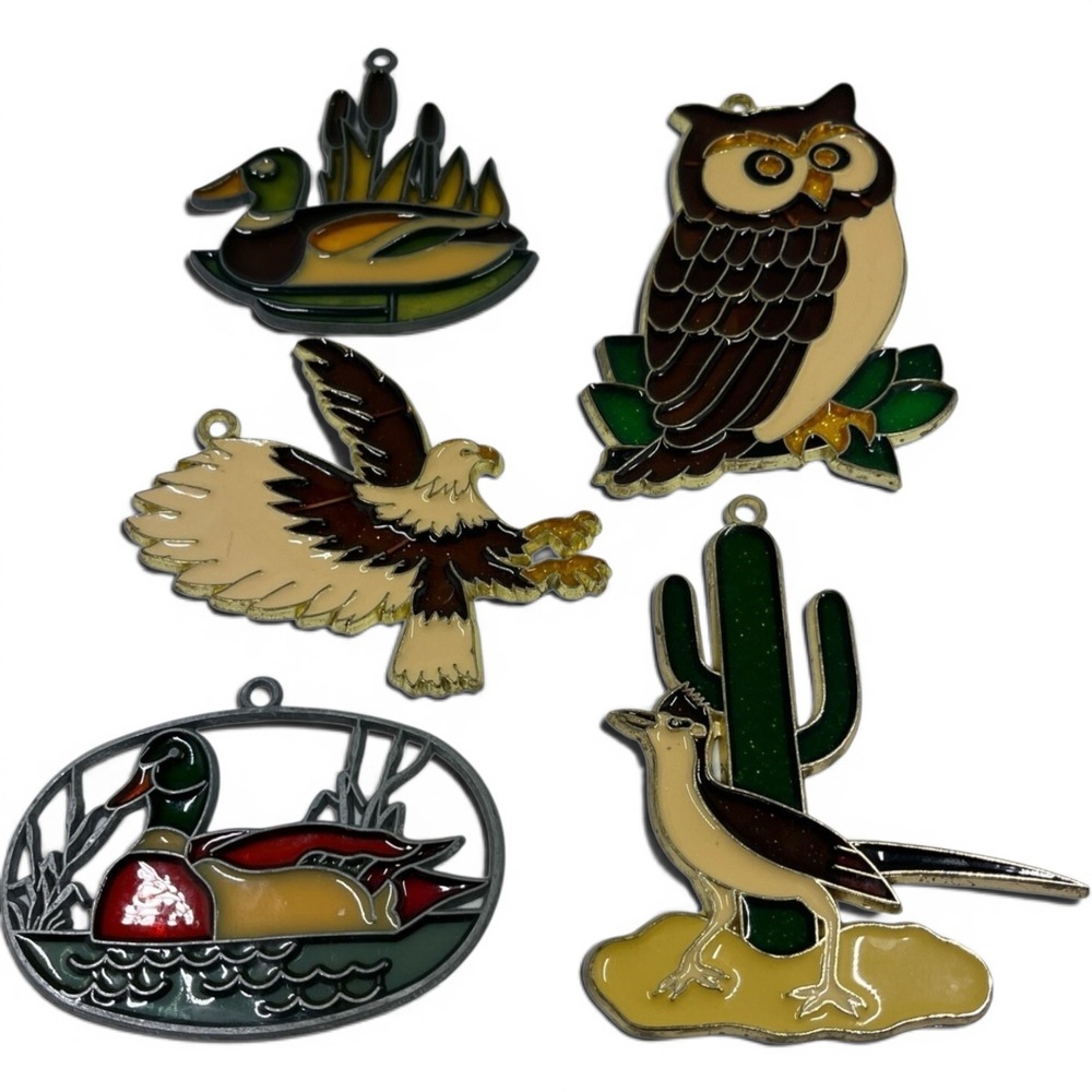 Vintage Metal Stained Glass Suncatchers Wild Life Ducks‎ Window Hanging Set Of 5